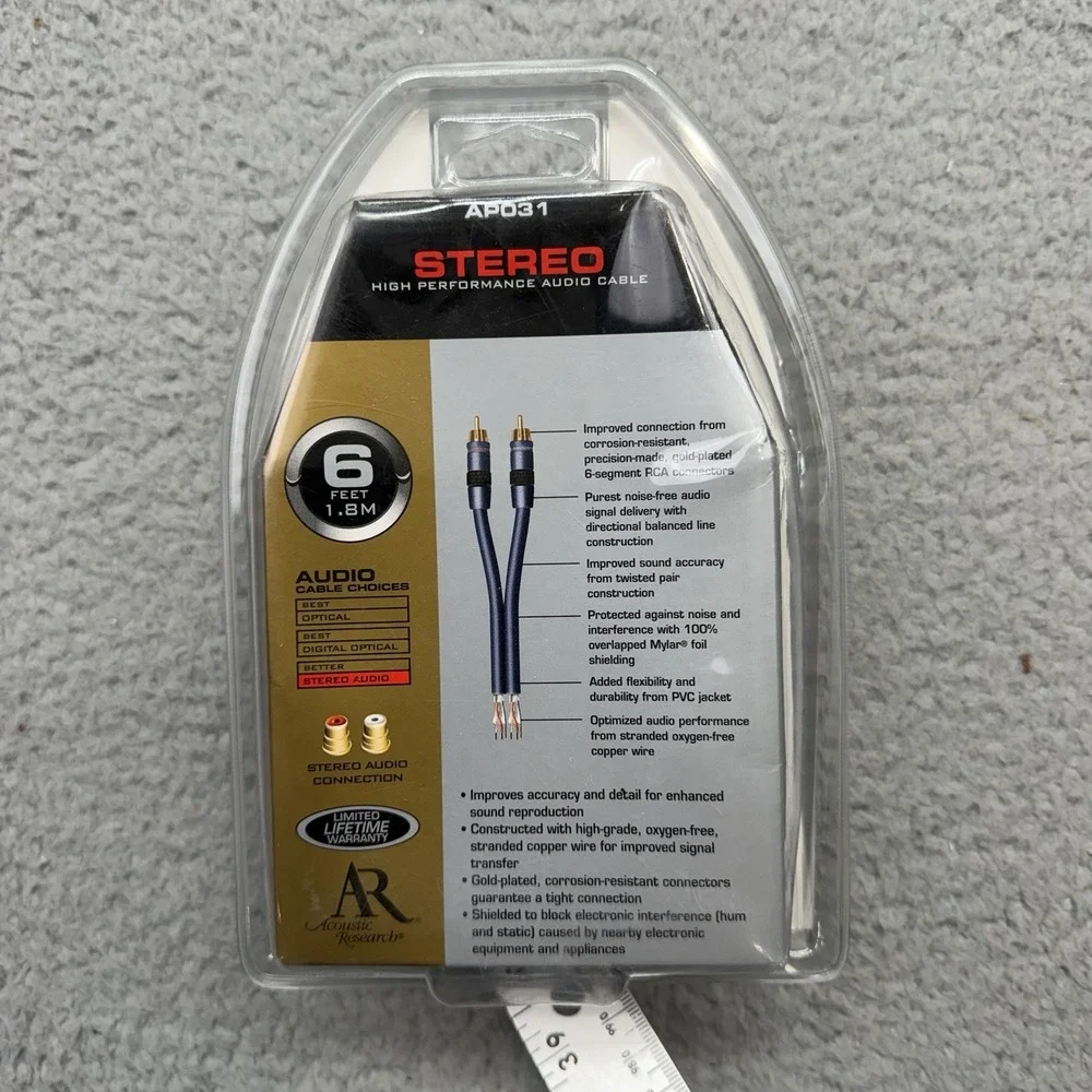 NIP Acoustic Research AP031‎ 6 ft Gold Plated RCA Connectors Stereo Audio Cable